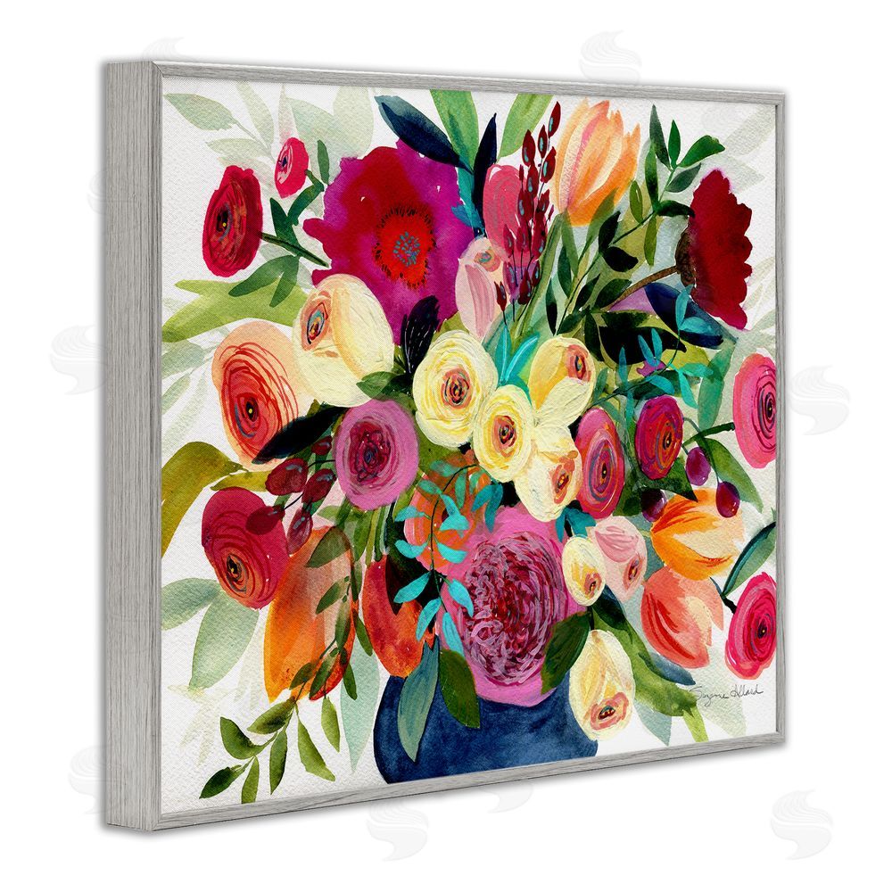 Suzanne Allard Morning Joy Bouquet Gray Framed Giclee Wall Art Print