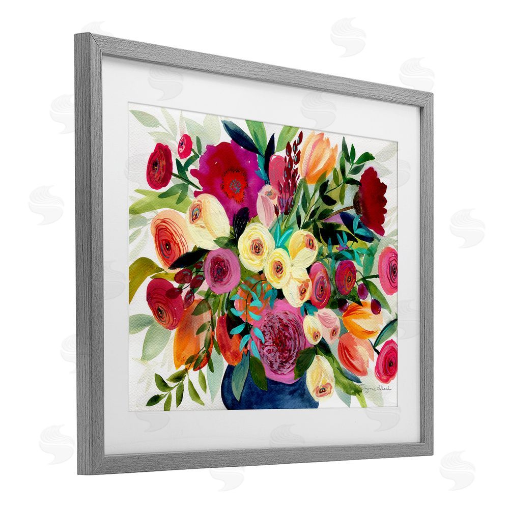 Suzanne Allard Morning Joy Bouquet Gray Framed Print Under Glass with Mat Wall Art