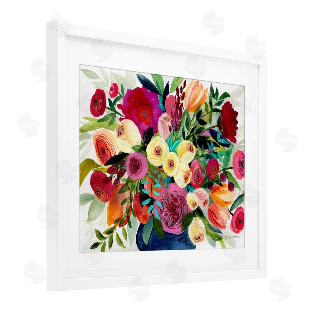Suzanne Allard Morning Joy Bouquet White Framed Print Under Glass with Mat Wall Art