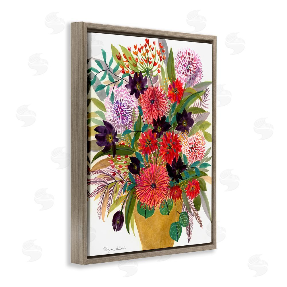 Suzanne Allard Celebration Flower Bouquet Brown Floating Frame Canvas Wall Art Print