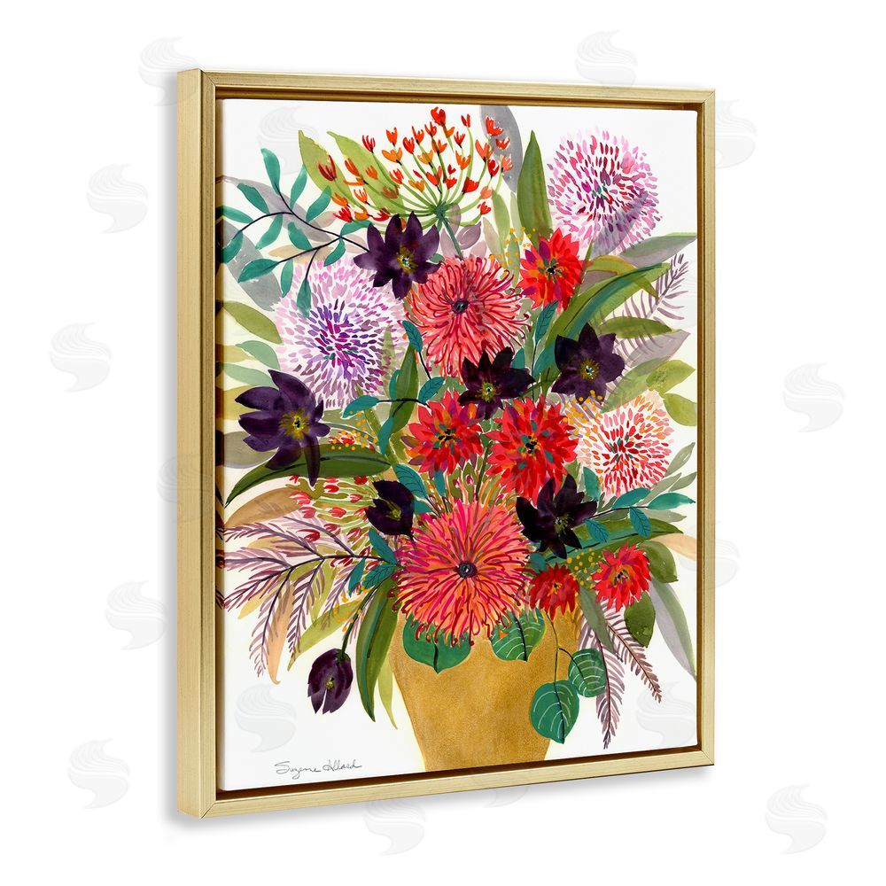 Suzanne Allard Celebration Flower Bouquet Gold Floating Frame Canvas Wall Art Print