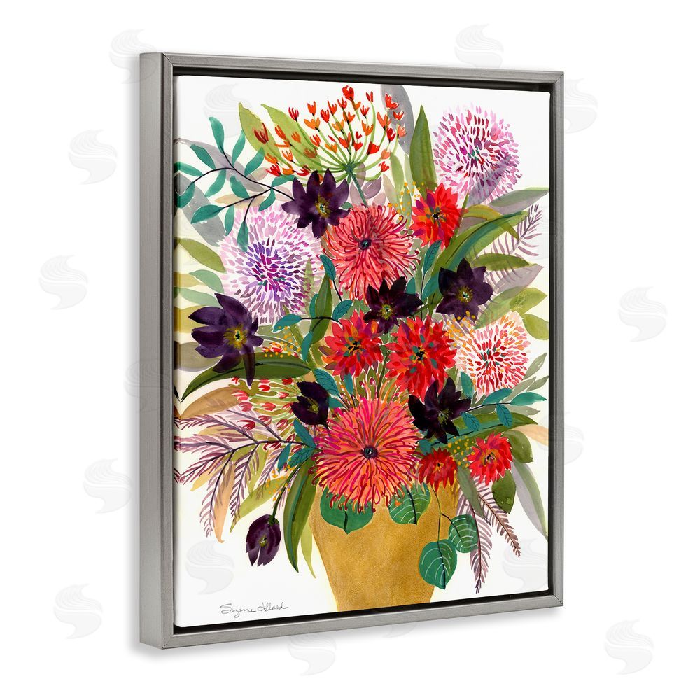 Suzanne Allard Celebration Flower Bouquet Gray Floating Frame Canvas Wall Art Print