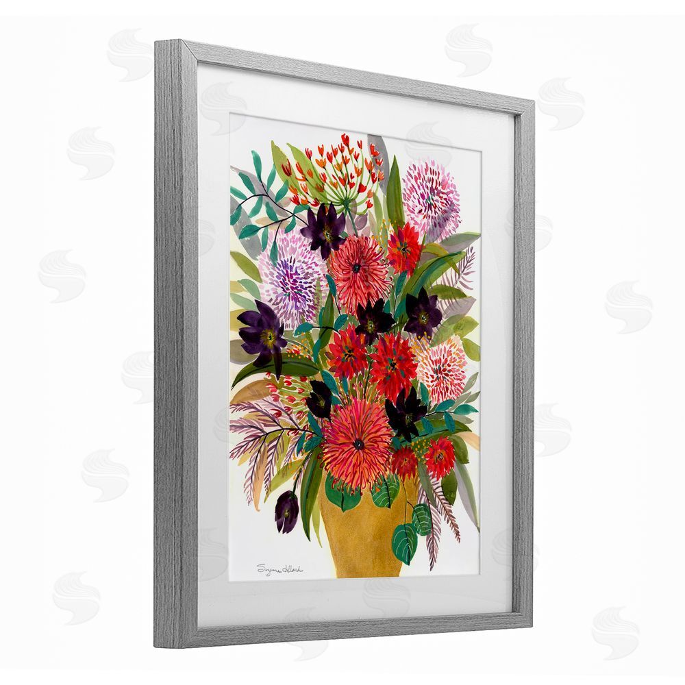 Suzanne Allard Celebration Flower Bouquet Gray Framed Print Under Glass Wall Art