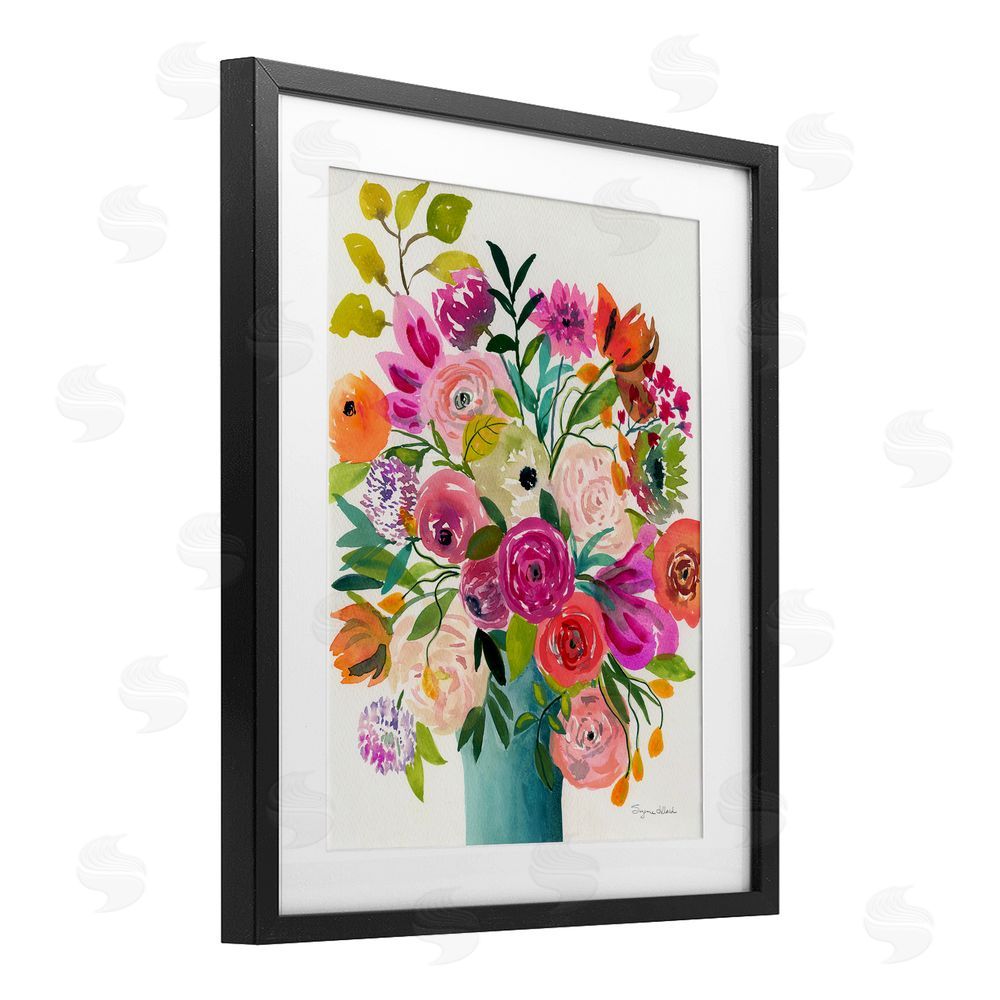 Suzanne Allard Jewel Of Summer Bouquet Black Framed Print Under Glass with Mat Wall Art