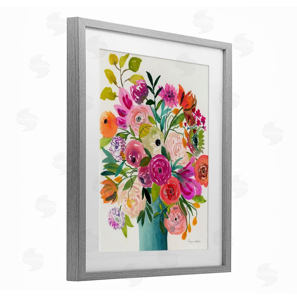 Suzanne Allard Jewel Of Summer Bouquet Gray Framed Print Under Glass with Mat Wall Art
