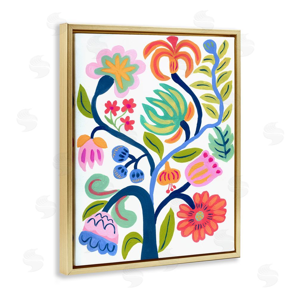 Suzanne Allard Boho Blue Tree Gold Floating Frame Canvas Wall Art Print