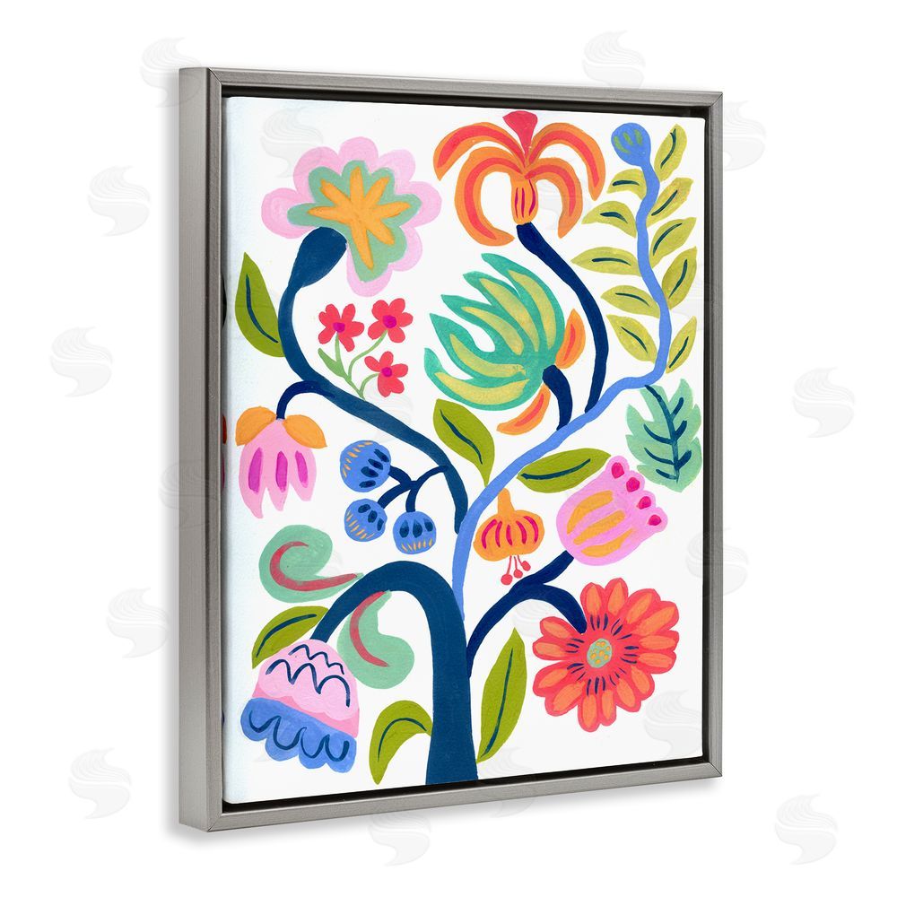Suzanne Allard Boho Blue Tree Gray Floating Frame Canvas Wall Art Print