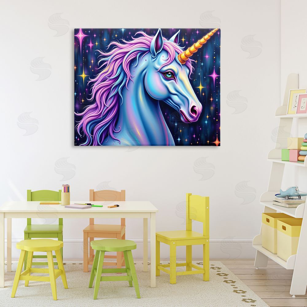 Tabz Jones Star Dancer Unicorn Stretched Canvas Wall Art Print in Room