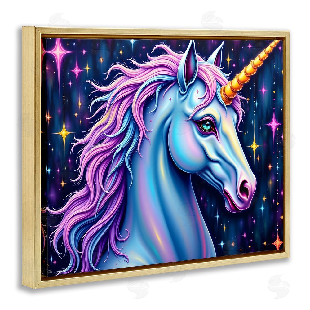 Tabz Jones Star Dancer Unicorn Gold Floating Frame Canvas Wall Art Print