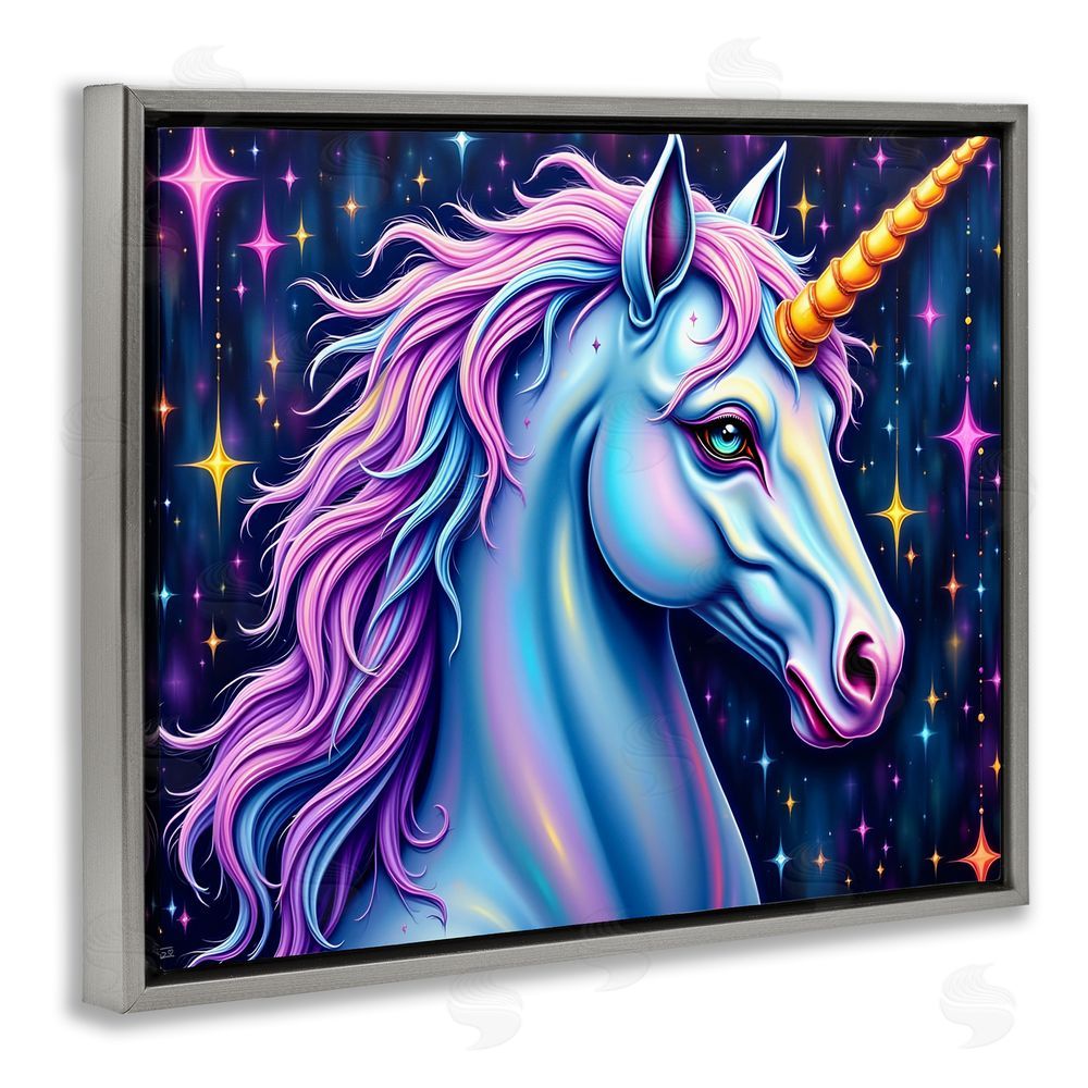 Tabz Jones Star Dancer Unicorn Gray Floating Frame Canvas Wall Art Print