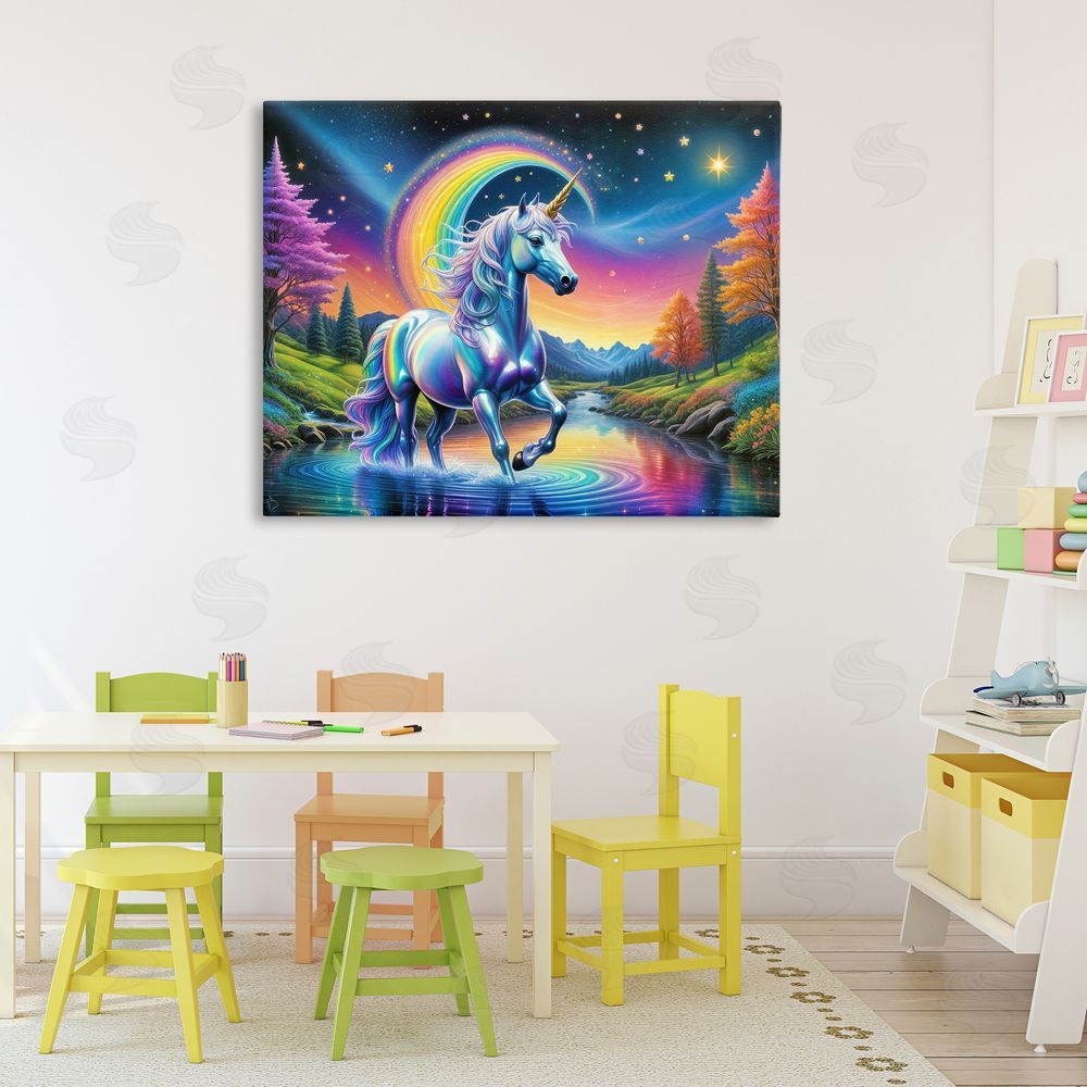 Tabz Jones Rainbow Prism Unicorn Stretched Canvas Wall Art Print in Room