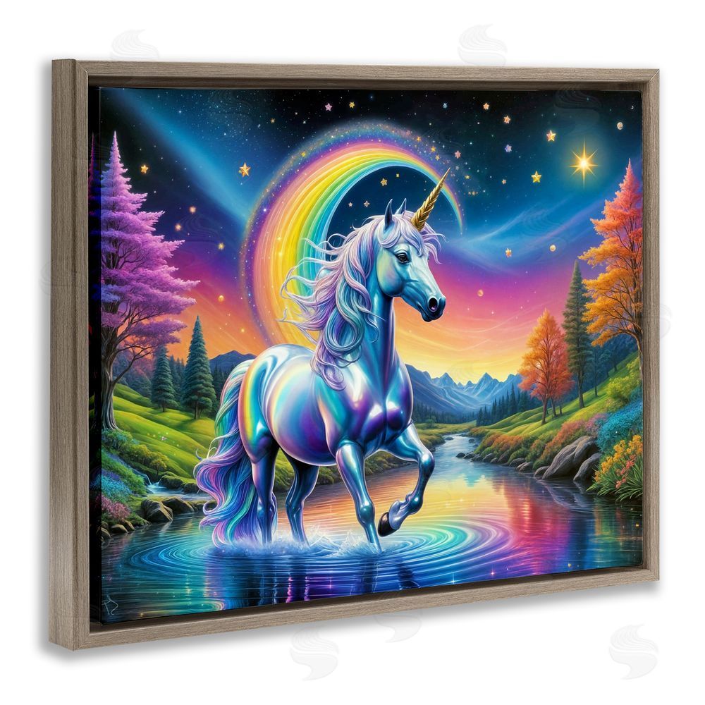 Tabz Jones Rainbow Prism Unicorn Brown Floating Frame Canvas Wall Art Print