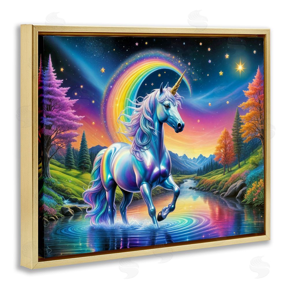 Tabz Jones Rainbow Prism Unicorn Gold Floating Frame Canvas Wall Art Print