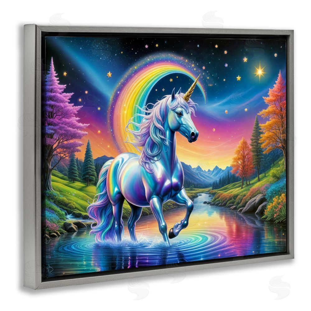 Tabz Jones Rainbow Prism Unicorn Gray Floating Frame Canvas Wall Art Print