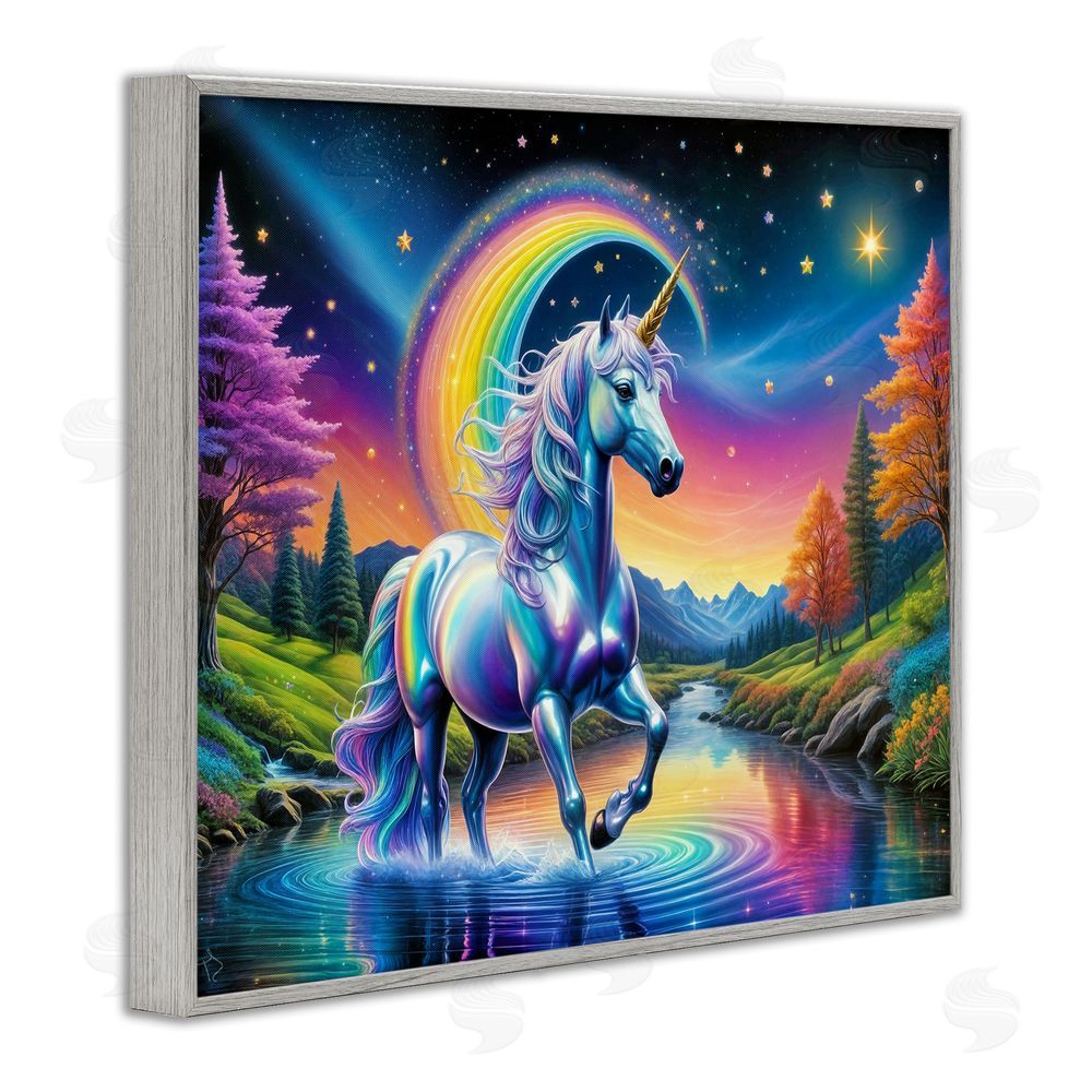 Tabz Jones Rainbow Prism Unicorn Gray Framed Giclee Wall Art Print