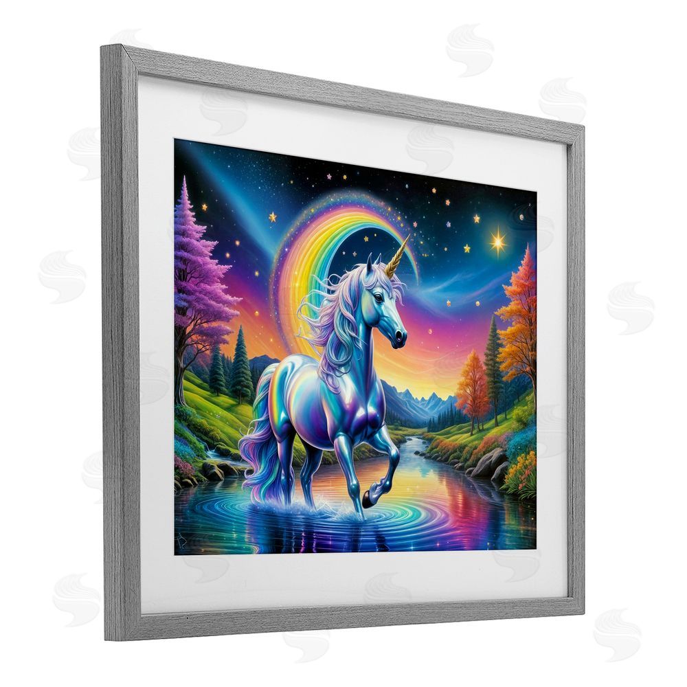 Tabz Jones Rainbow Prism Unicorn Gray Framed Print Under Glass Wall Art