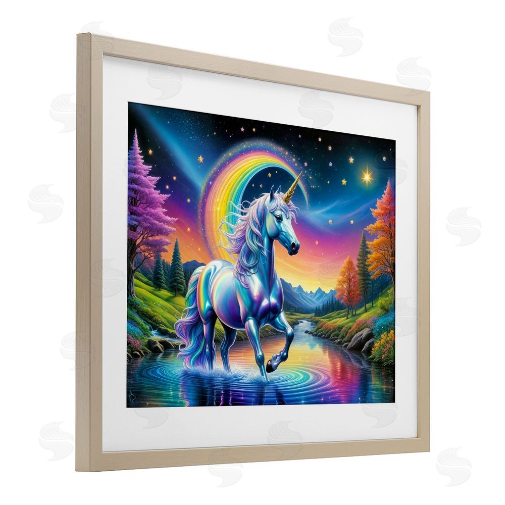 Tabz Jones Rainbow Prism Unicorn Brown Framed Print Under Glass Wall Art