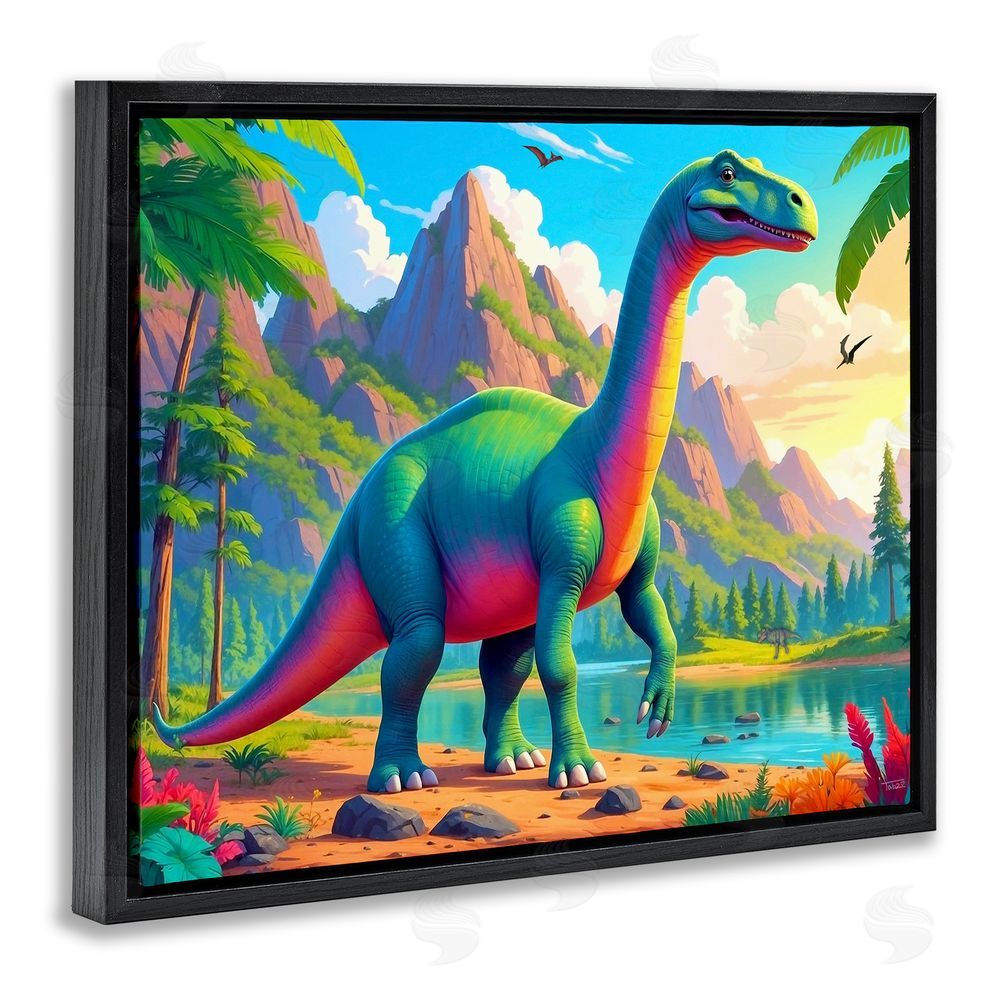 Tabz Jones Vibrant Brontosaurus by River Black Floating Frame Canvas Wall Art Print