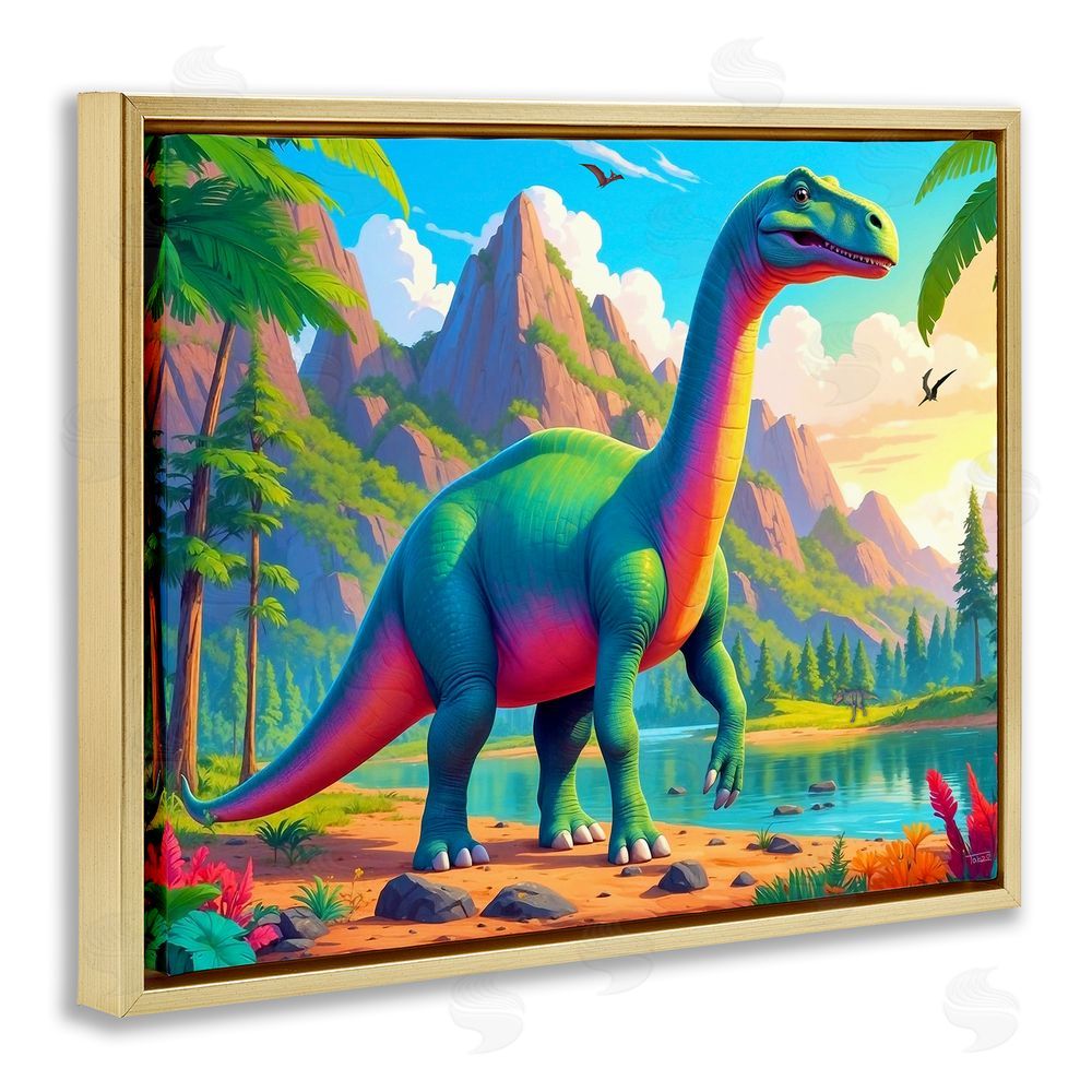 Tabz Jones Vibrant Brontosaurus by River Gold Floating Frame Canvas Wall Art Print