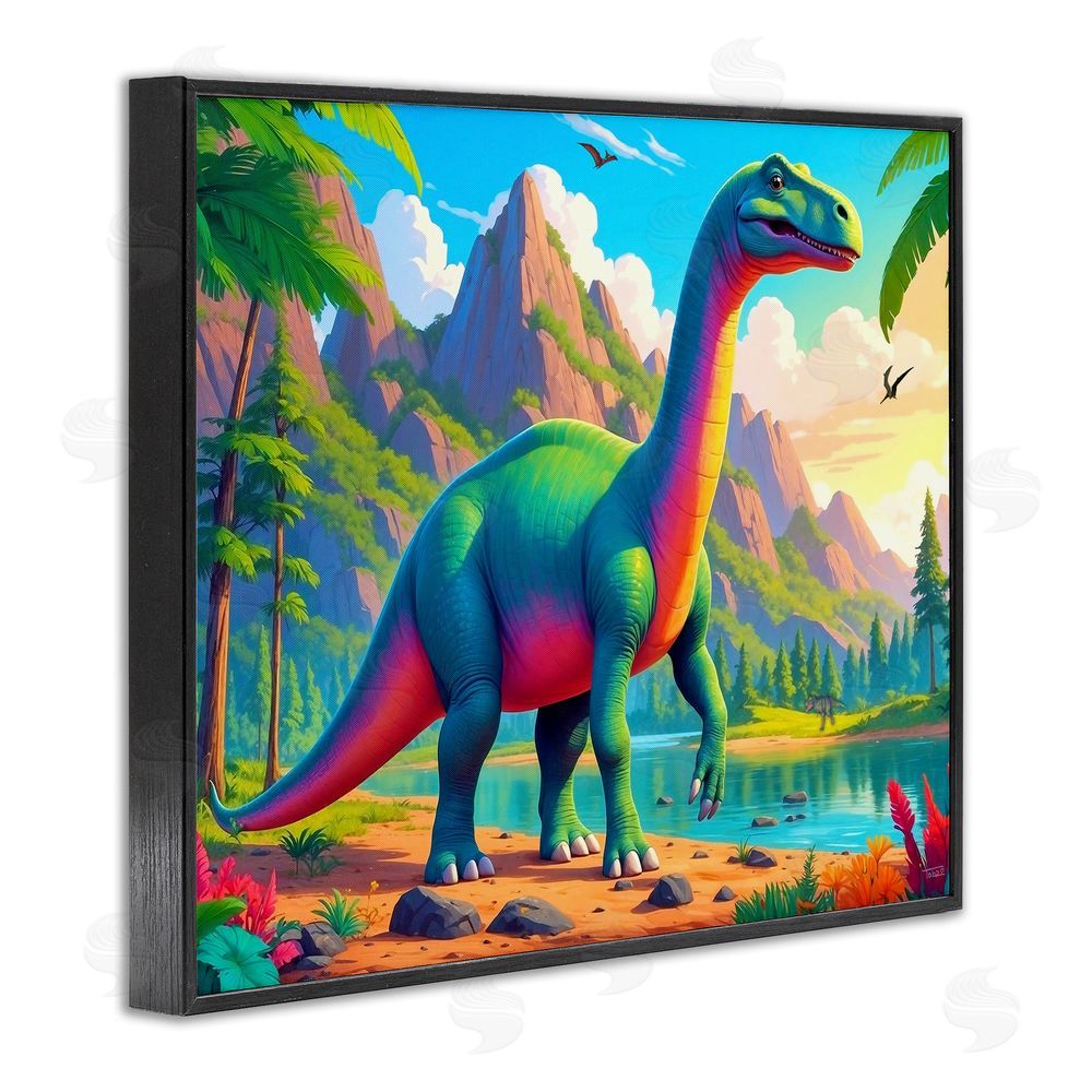 Tabz Jones Vibrant Brontosaurus by River Black Framed Giclee Wall Art Print