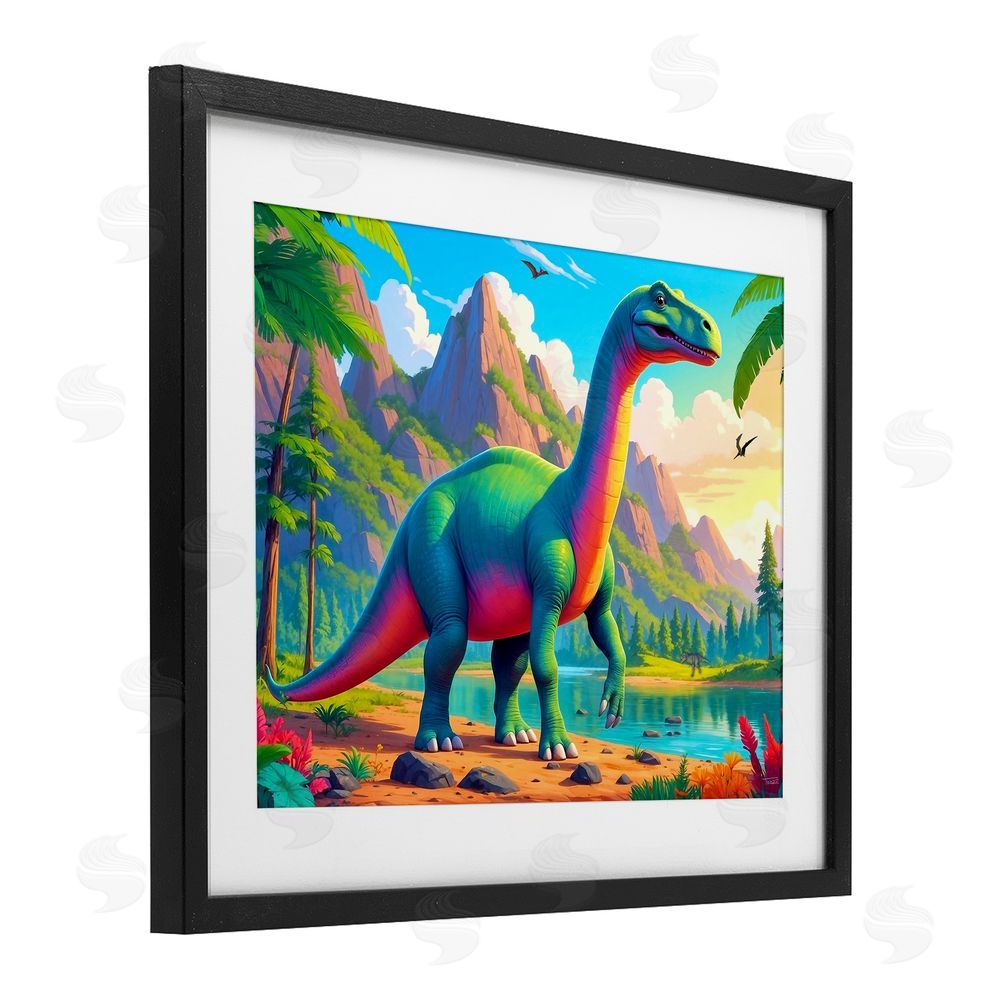 Tabz Jones Vibrant Brontosaurus by River Black Framed Print Under Glass Wall Art