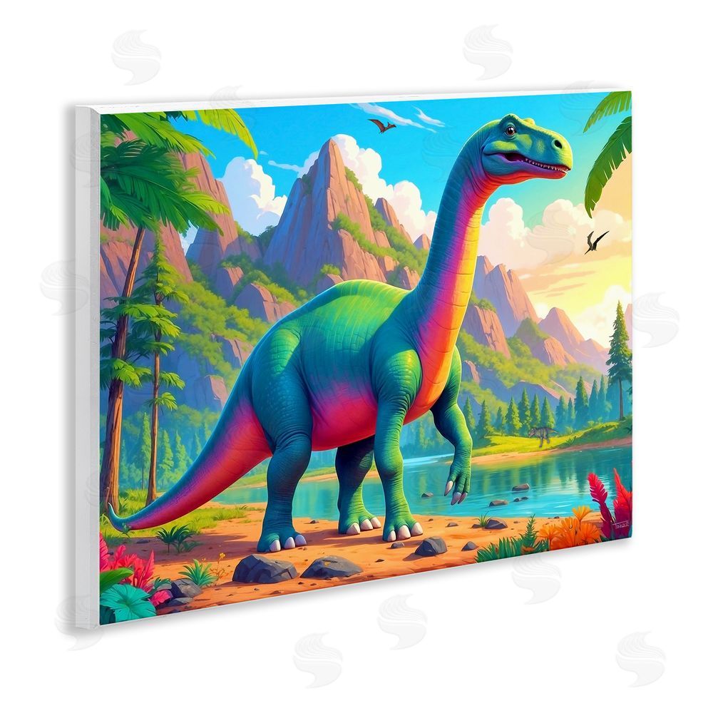 Tabz Jones Vibrant Brontosaurus by River Wall Plaque Art Print
