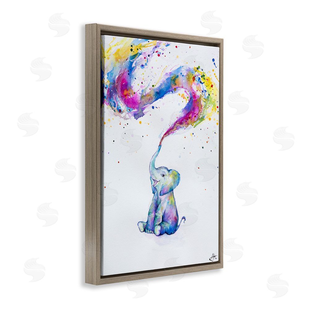 Marc Allante Spring Elephant & Paint Splatter Brown Floating Frame Canvas Wall Art Print