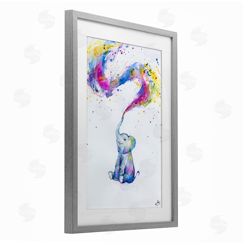Marc Allante Spring Elephant & Paint Splatter Gray Framed Print Under Glass Wall Art