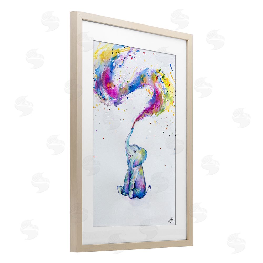Marc Allante Spring Elephant & Paint Splatter Brown Framed Print Under Glass Wall Art