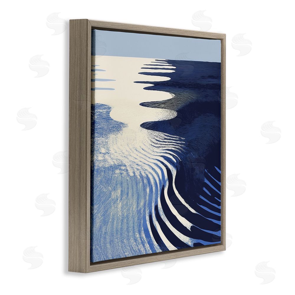 Walker Noble Abstract Cobalt Ripples Brown Floating Frame Canvas Wall Art Print