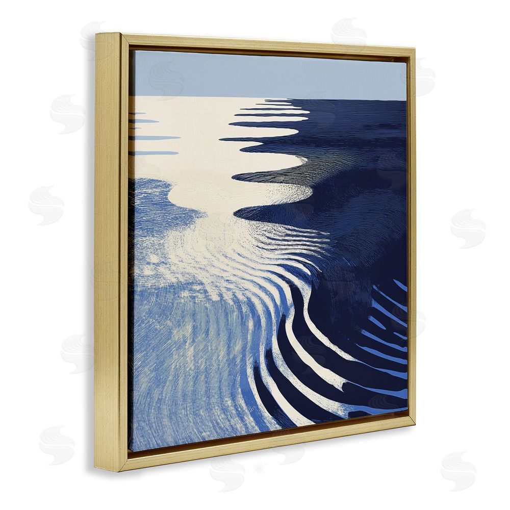 Walker Noble Abstract Cobalt Ripples Gold Floating Frame Canvas Wall Art Print