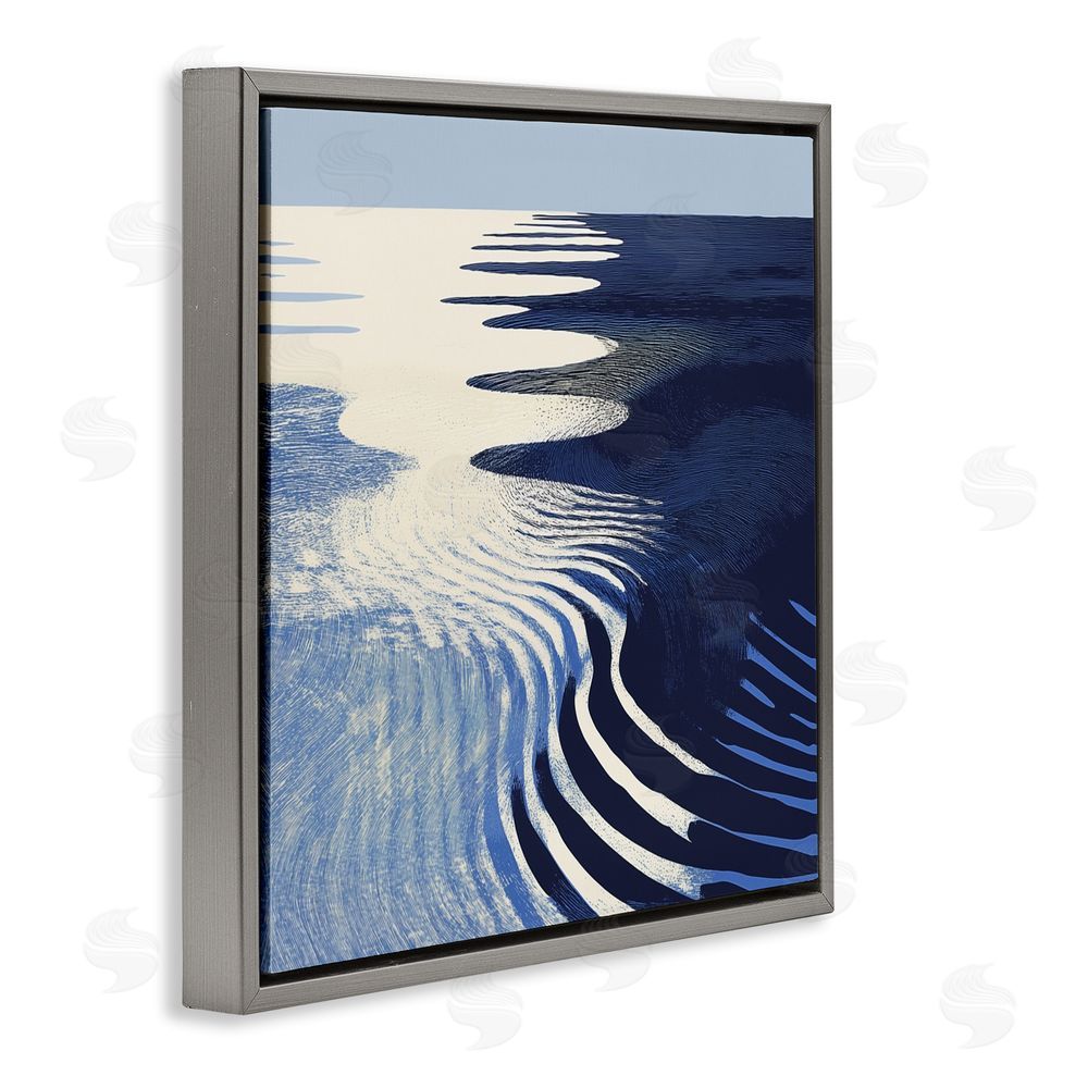 Walker Noble Abstract Cobalt Ripples Gray Floating Frame Canvas Wall Art Print