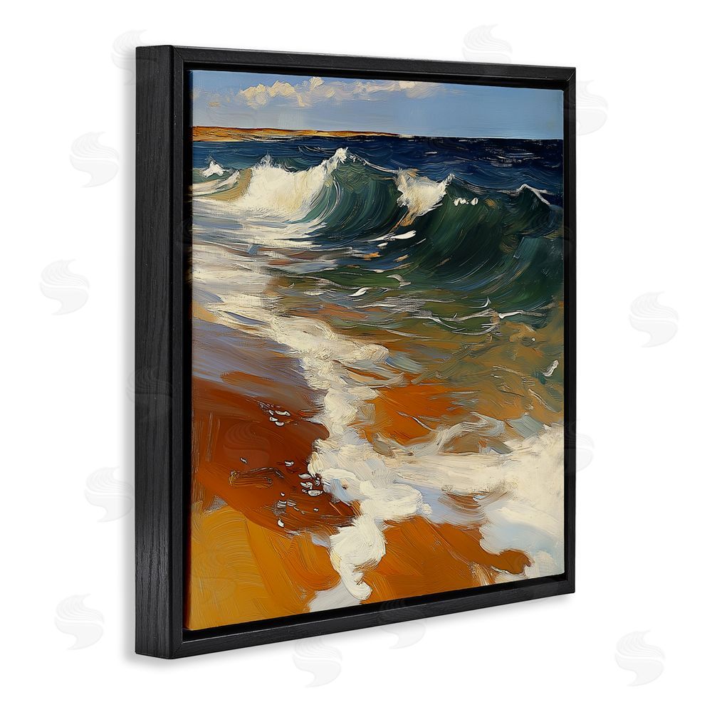 Walker Noble Glassy Ocean Waves Break Black Floating Frame Canvas Wall Art