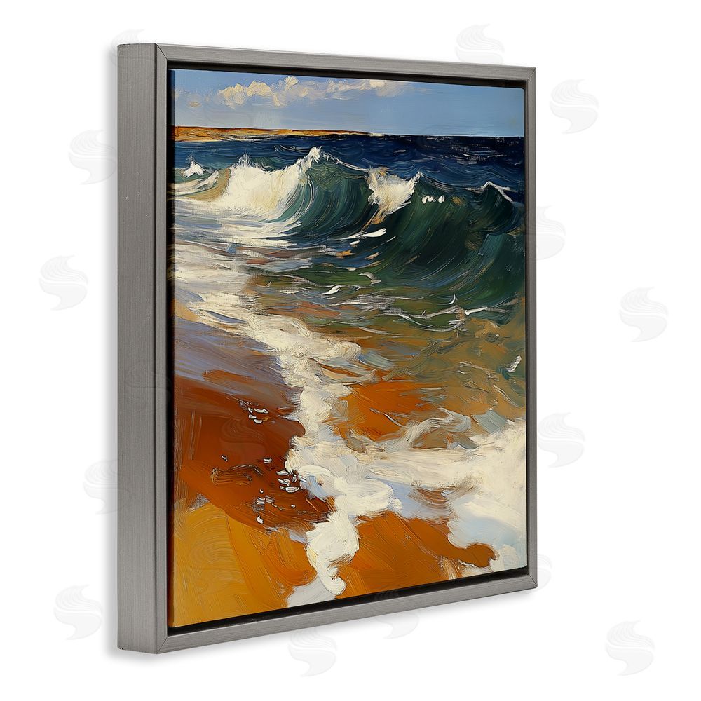 Walker Noble Glassy Ocean Waves Break Gray Floating Frame Canvas Wall Art