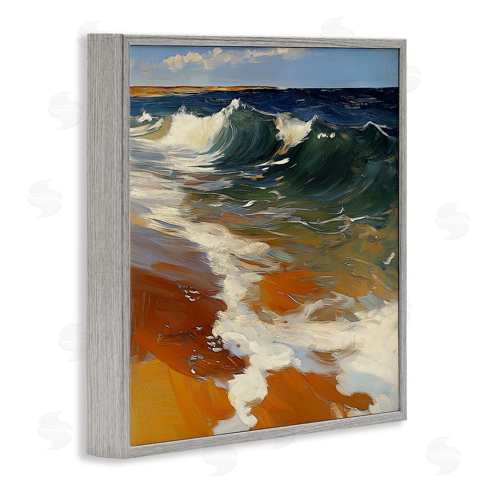 Walker Noble Glassy Ocean Waves Break Gray Framed Giclee Wall Art Print