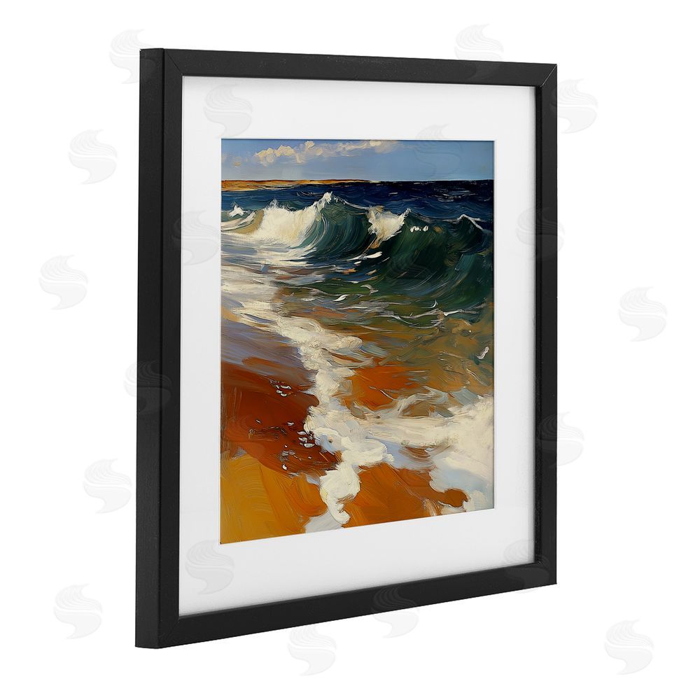 Walker Noble Glassy Ocean Waves Break Black Framed Print Under Glass with Mat Wall Art