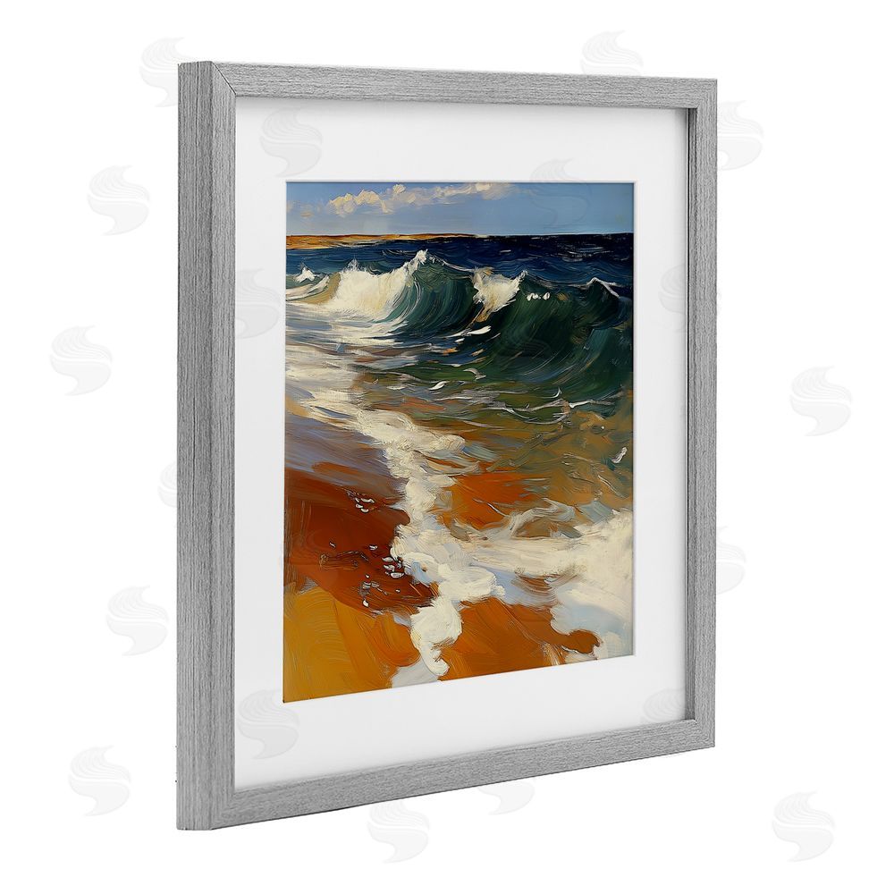 Walker Noble Glassy Ocean Waves Break Gray Framed Print Under Glass with Mat Wall Art