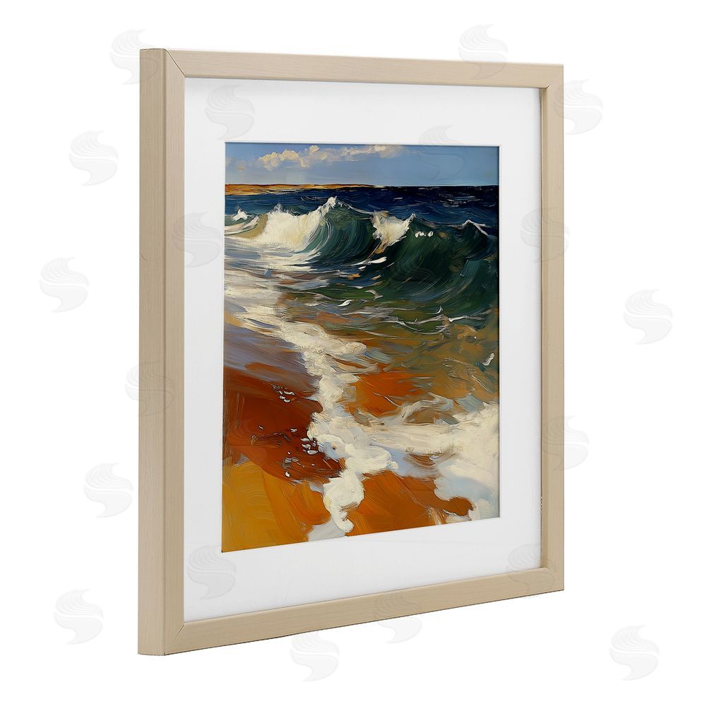 Walker Noble Glassy Ocean Waves Break Brown Framed Print Under Glass with Mat Wall Art