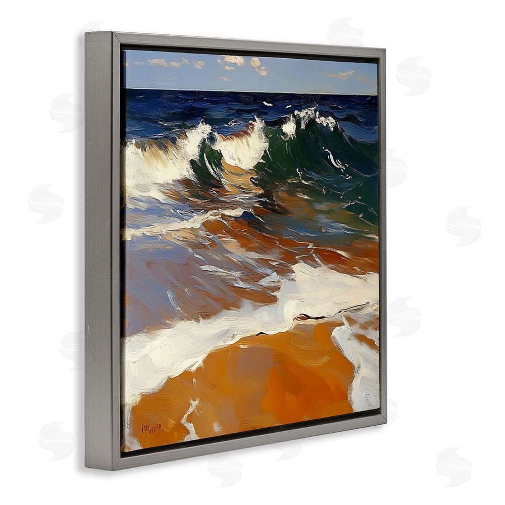 Walker Noble Glassy Wave Break Gray Floating Frame Canvas Wall Art