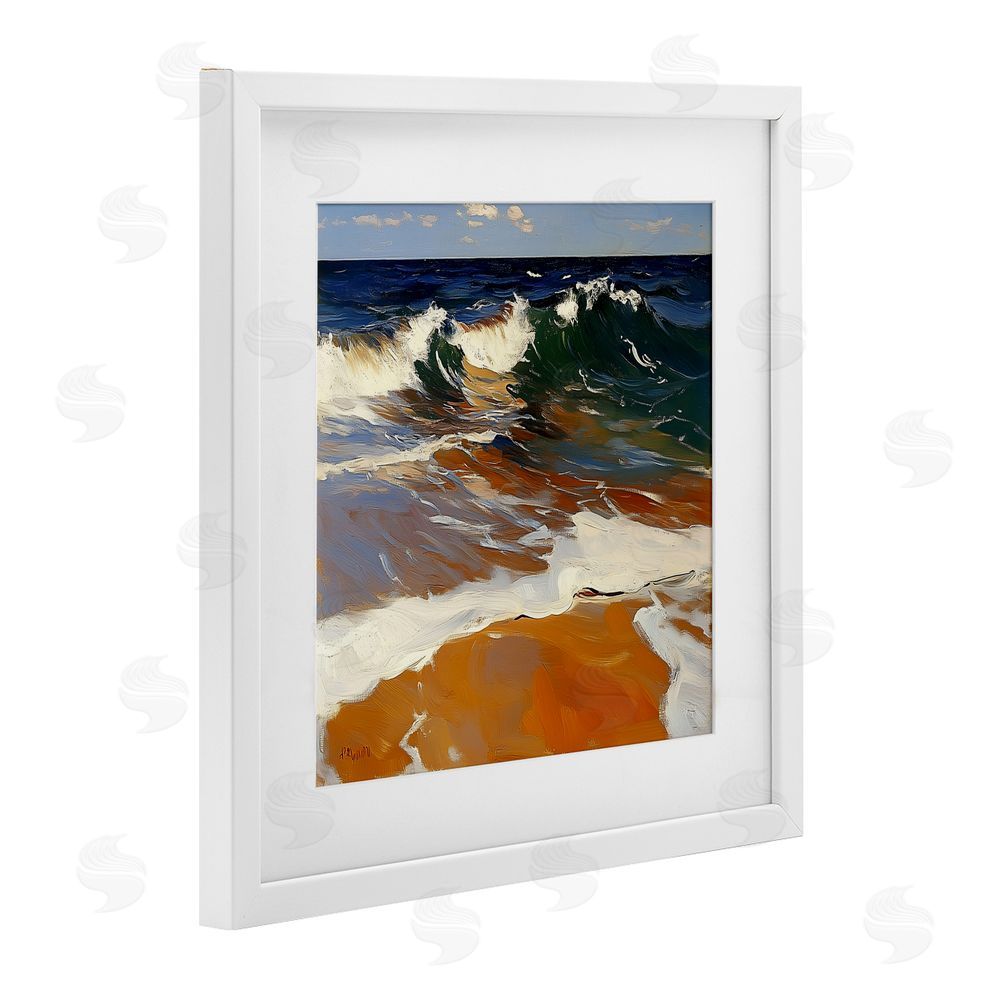 Walker Noble Glassy Wave Break White Framed Print Under Glass with Mat Wall Art