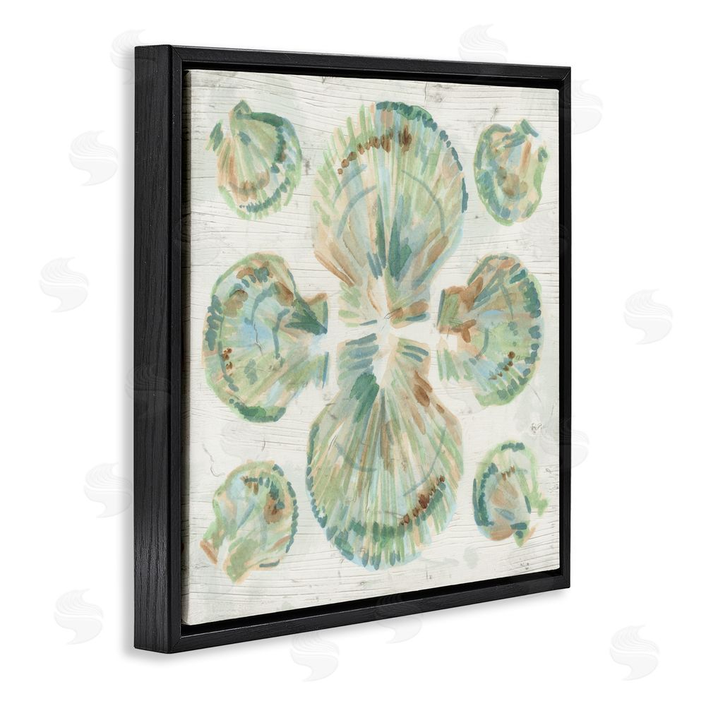 June Erica Vess Saltwashed Shells Symmetry Black Floating Frame Canvas Wall Art Print
