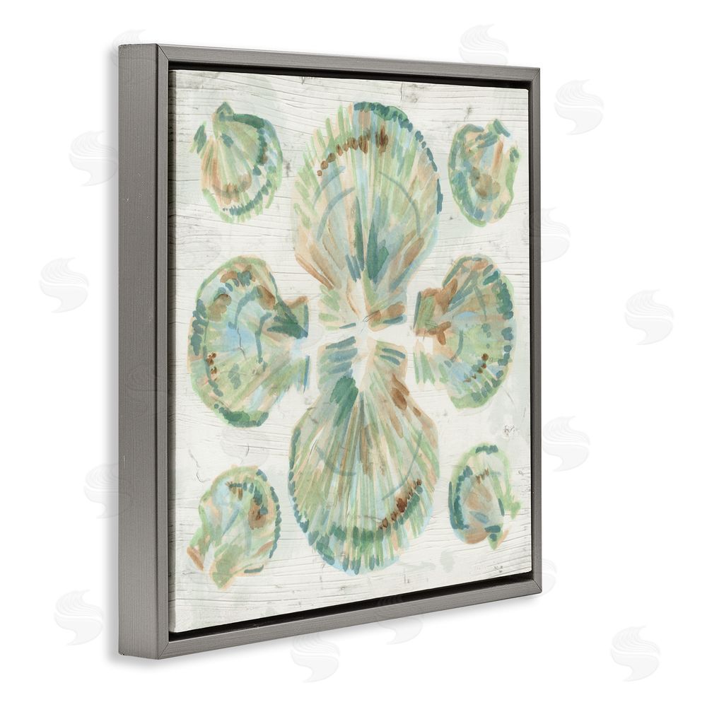 June Erica Vess Saltwashed Shells Symmetry Gray Floating Frame Canvas Wall Art Print
