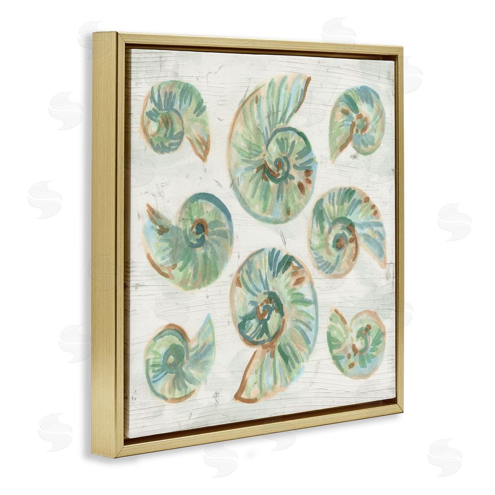 June Erica Vess Organic Saltwashed Shells Gold Floating Frame Canvas Wall Art Print