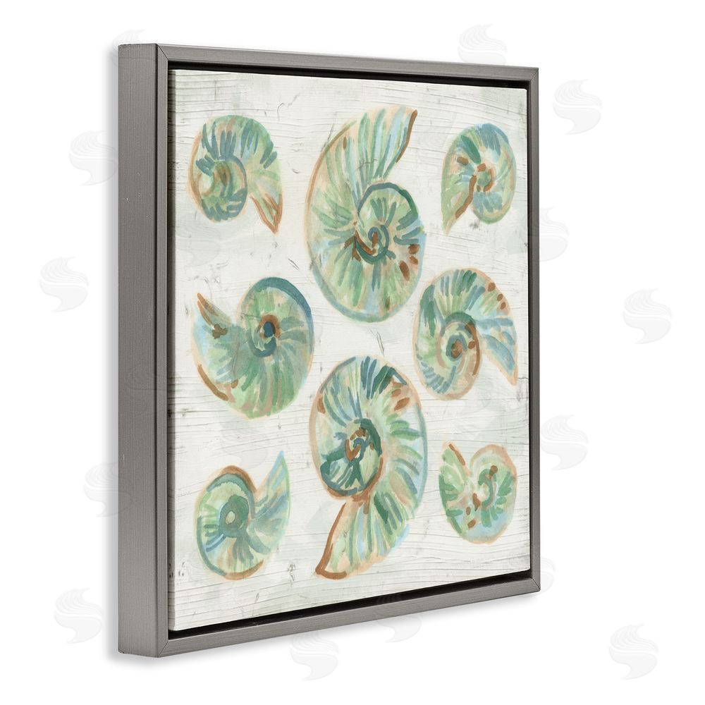 June Erica Vess Organic Saltwashed Shells Gray Floating Frame Canvas Wall Art Print