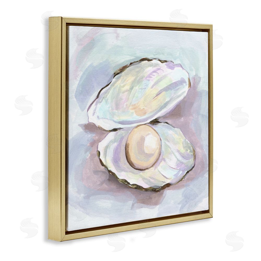 Melissa Wang Silent Opal Clam Pearl Gold Floating Frame Canvas Wall Art Print