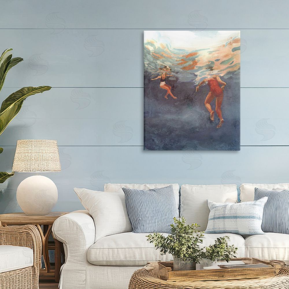 Victoria Barnes Summer's Dance Swimmers Stretched Canvas Wall Art Print in Room