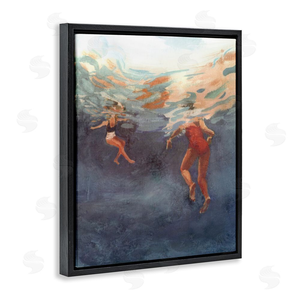 Victoria Barnes Summer's Dance Swimmers Black Floating Frame Canvas Wall Art Print