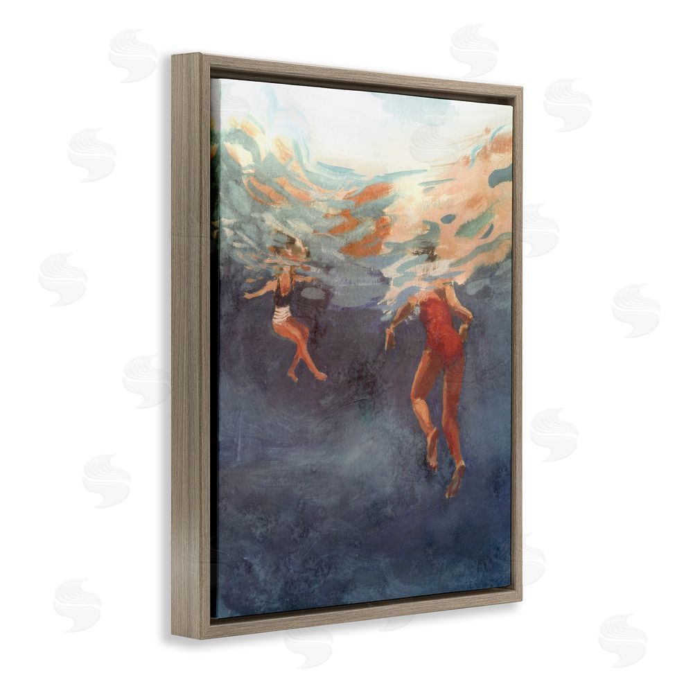 Victoria Barnes Summer's Dance Swimmers Brown Floating Frame Canvas Wall Art Print
