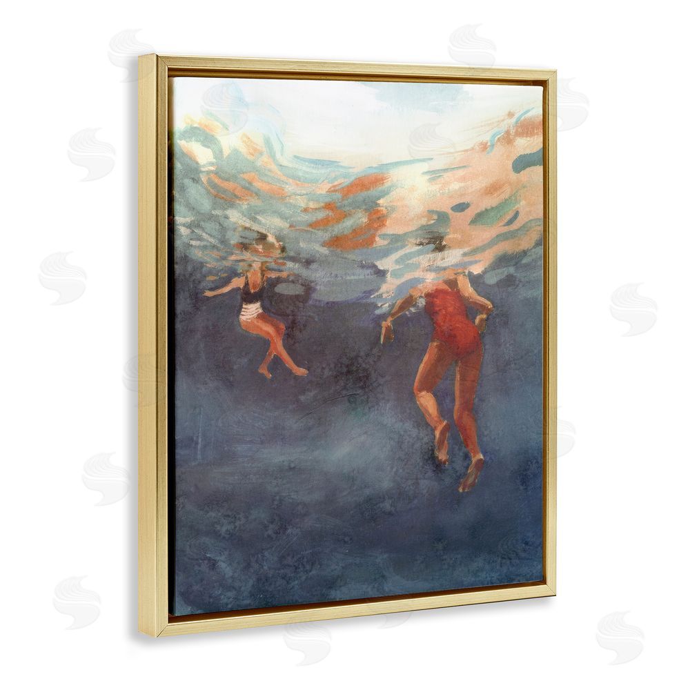 Victoria Barnes Summer's Dance Swimmers Gold Floating Frame Canvas Wall Art Print