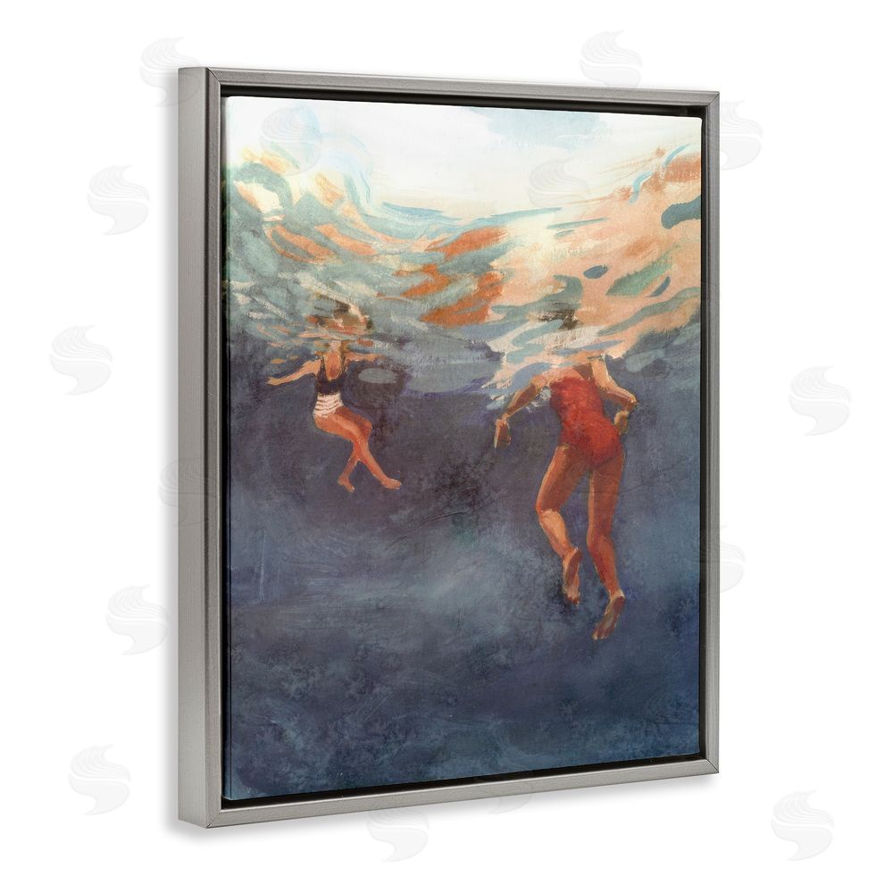Victoria Barnes Summer's Dance Swimmers Gray Floating Frame Canvas Wall Art Print